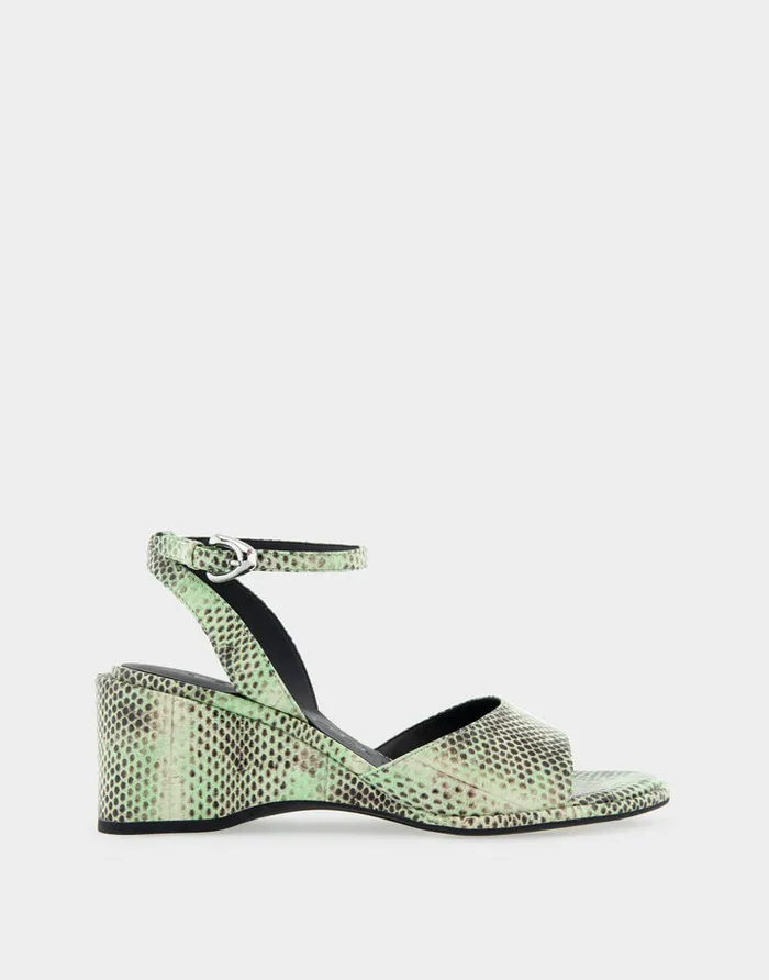 Women Aerosoles Dress Comfortable Two Piece Ankle Strap Wedge Sandal In Gleam Snake Embossed Leather