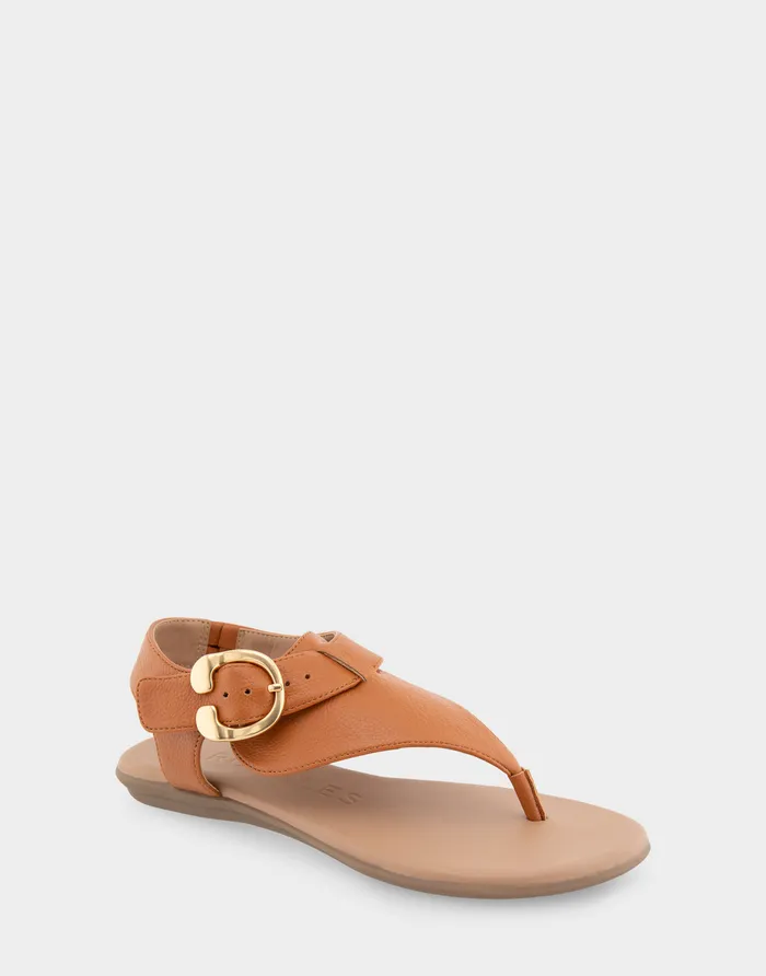 Women Aerosoles Flats Comfortable Buckle Detail Back Strap Thong Sandal In Tan Grainy Faux Leather Women Aerosoles Flats Comfortable Buckle Detail Back Strap Thong Sandal In Tan Grainy Faux Leather