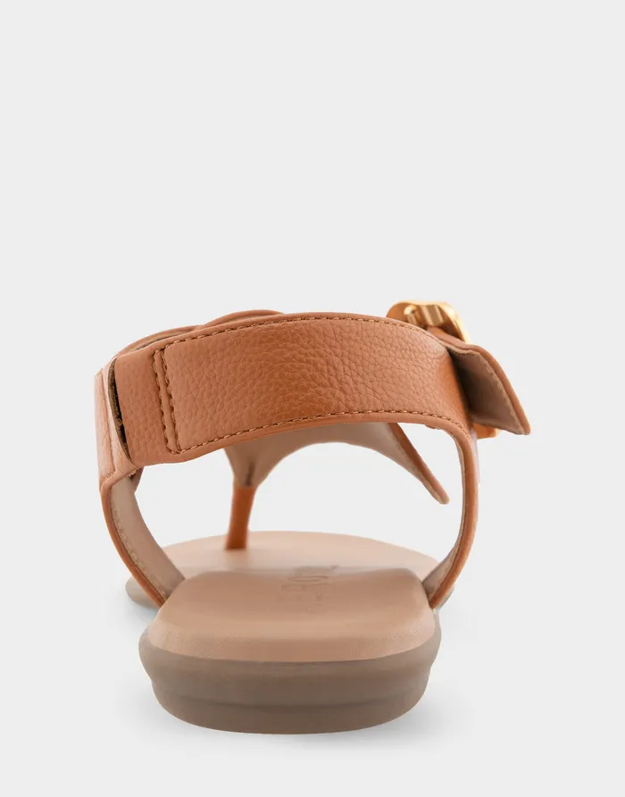 Women Aerosoles Flats Comfortable Buckle Detail Back Strap Thong Sandal In Tan Grainy Faux Leather
