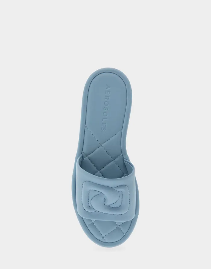 Women Aerosoles Flats Comfortable Debossed Chain Link Slide Sandal In Dusty Blue Leather