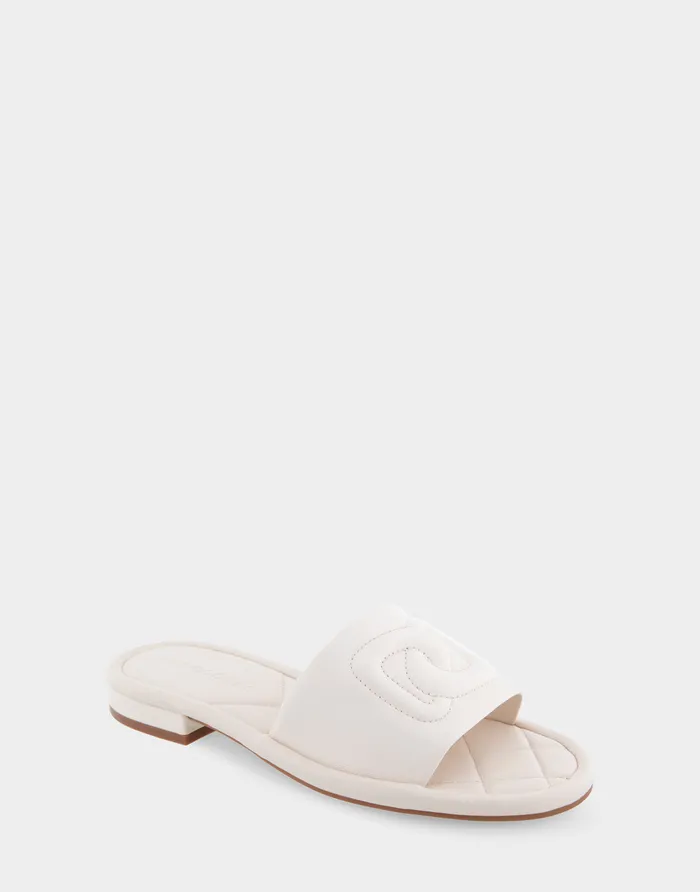Women Aerosoles Flats Comfortable Debossed Chain Link Slide Sandal In Eggnog Leather
