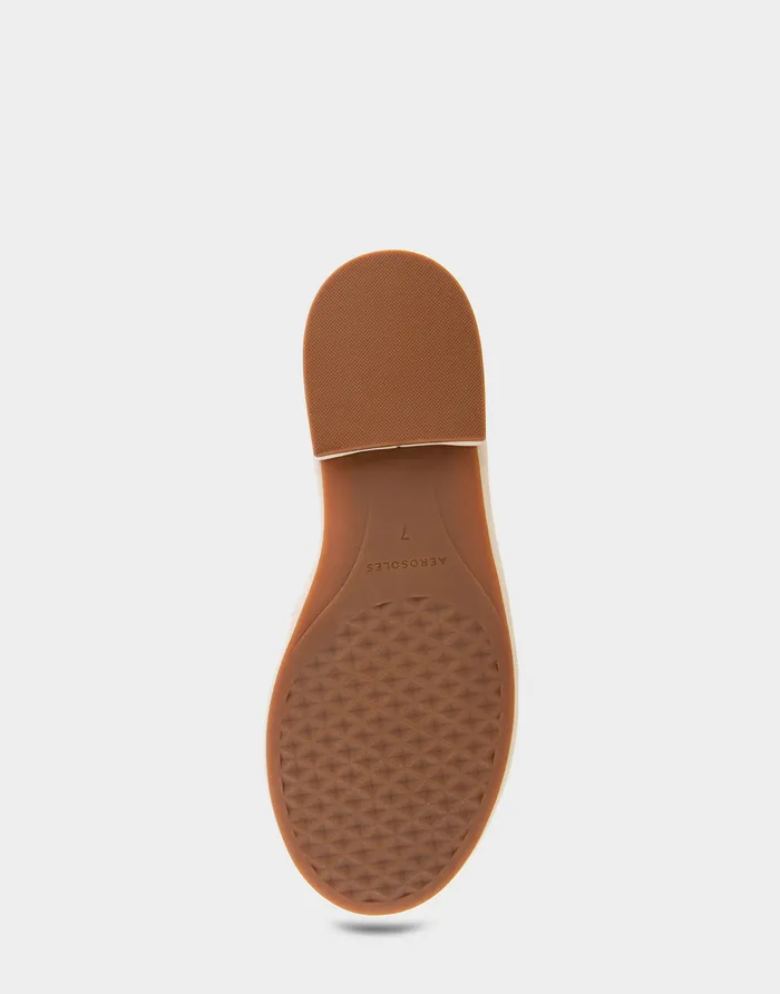 Women Aerosoles Flats Comfortable Debossed Chain Link Slide Sandal In Eggnog Leather