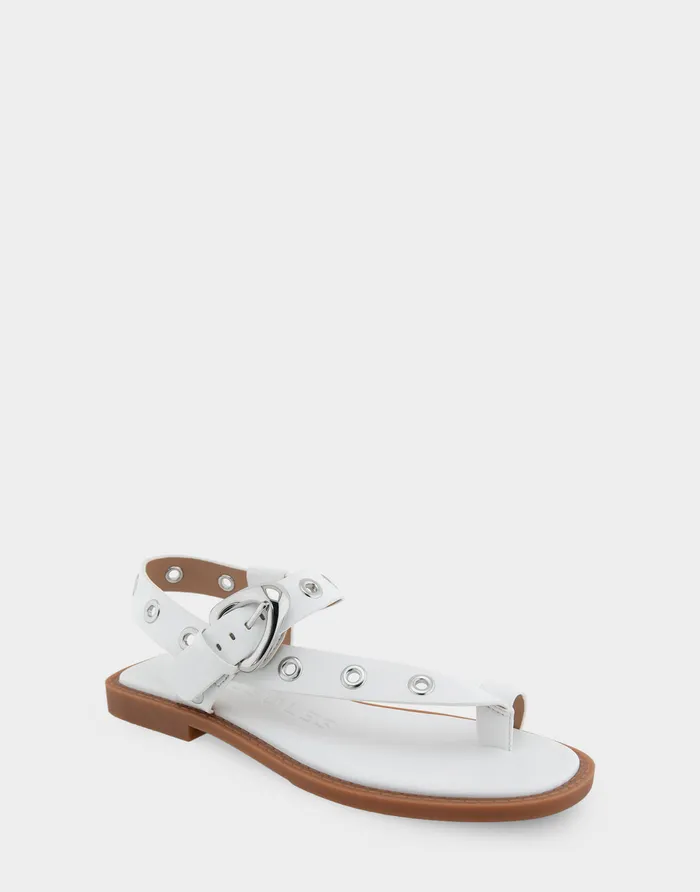 Women Aerosoles Flats Comfortable Grommeted Asymmetrical Toe Ring Sandal In White Faux Leather Women Aerosoles Flats Comfortable Grommeted Asymmetrical Toe Ring Sandal In White Faux Leather