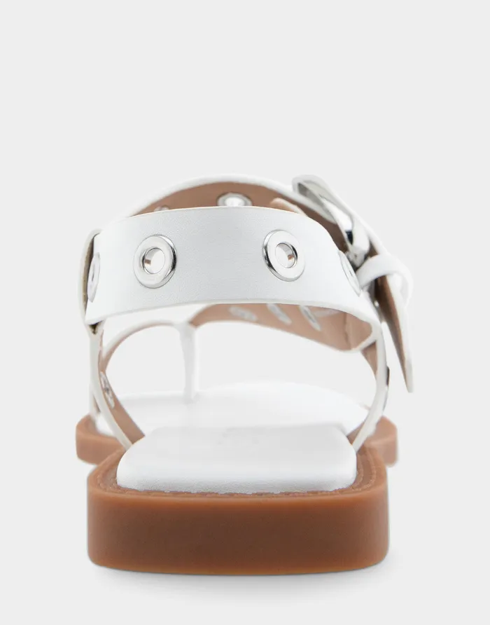 Women Aerosoles Flats Comfortable Grommeted Asymmetrical Toe Ring Sandal In White Faux Leather