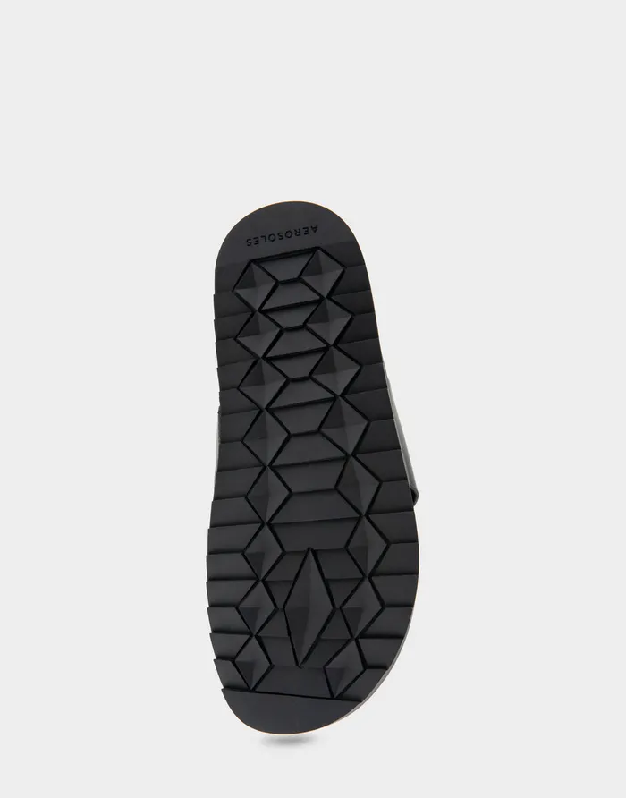 Women Aerosoles Flats Comfortable Hooded Toe Ring Footbed Sandal In Black Leather