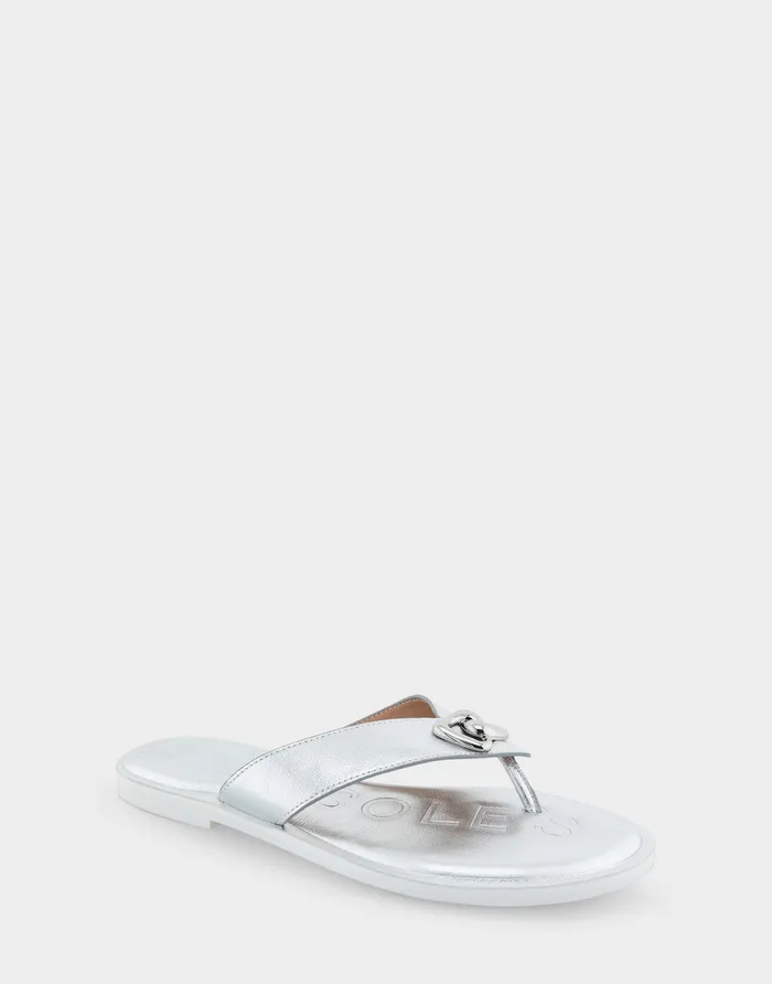 Women Aerosoles Flats Comfortable Ornamented Thong Sandal In Silver Faux Leather