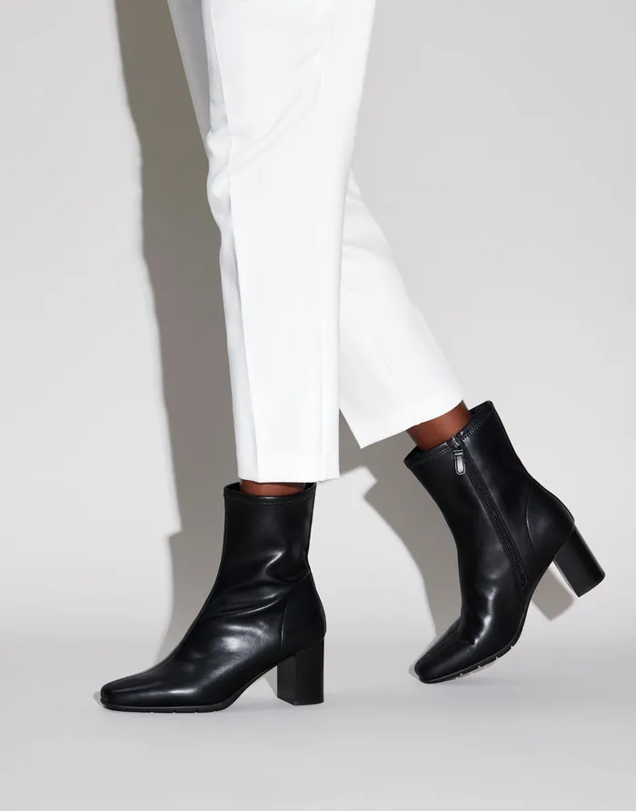 Women Aerosoles Heeled Boots Comfortable Ankle Boot In Black Faux Leather