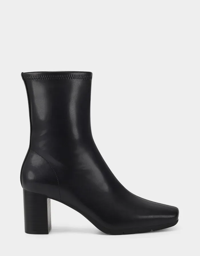 Women Aerosoles Heeled Boots Comfortable Ankle Boot In Black Faux Leather