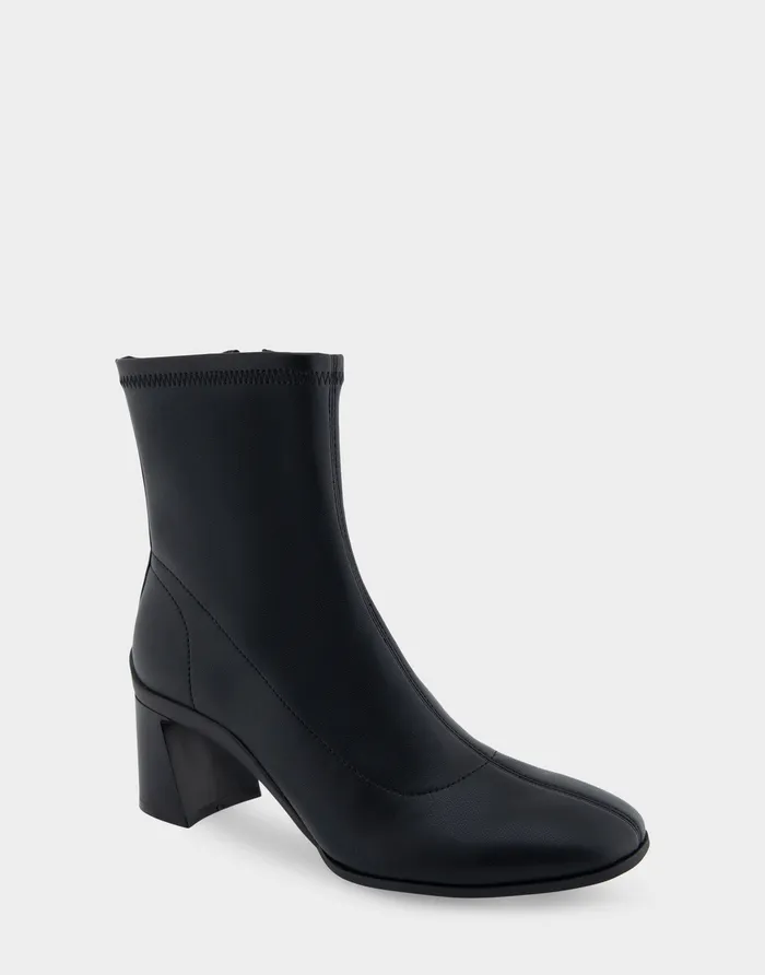 Women Aerosoles Heeled Boots Comfortable Heeled Ankle Boot In Black Stretch Faux Leather Women Aerosoles Heeled Boots Comfortable Heeled Ankle Boot In Black Stretch Faux Leather
