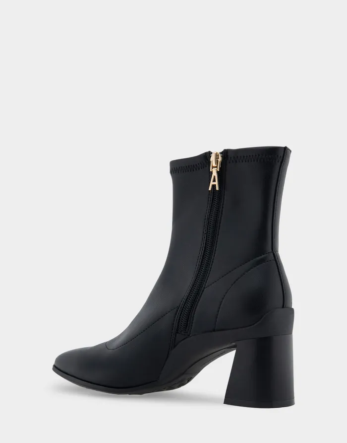 Women Aerosoles Heeled Boots Comfortable Heeled Ankle Boot In Black Stretch Faux Leather