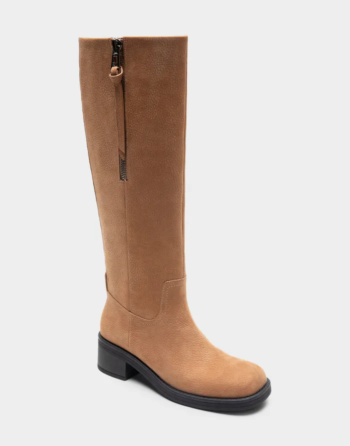 Women Aerosoles Heeled Boots Comfortable Knee High Pull On Clean Moto Boot In Camel Pebbled Nubuck Leather Women Aerosoles Heeled Boots Comfortable Knee High Pull On Clean Moto Boot In Camel Pebbled Nubuck Leather