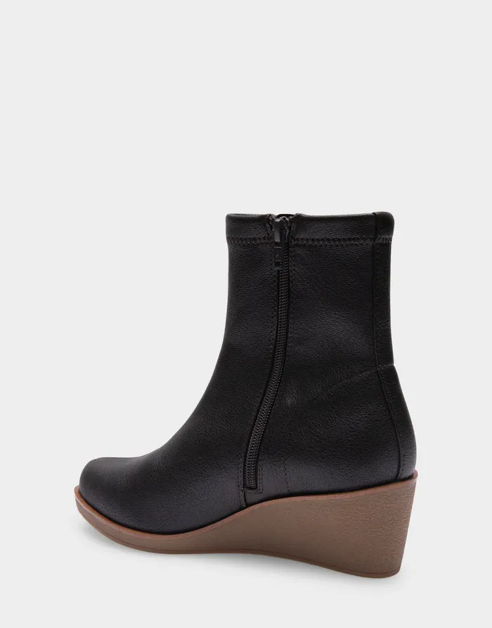Women Aerosoles Heeled Boots Comfortable Stretch Ankle Crepe Textured Wedge Bootie In Java Stretch Pebbled Faux Leather Faux Leather