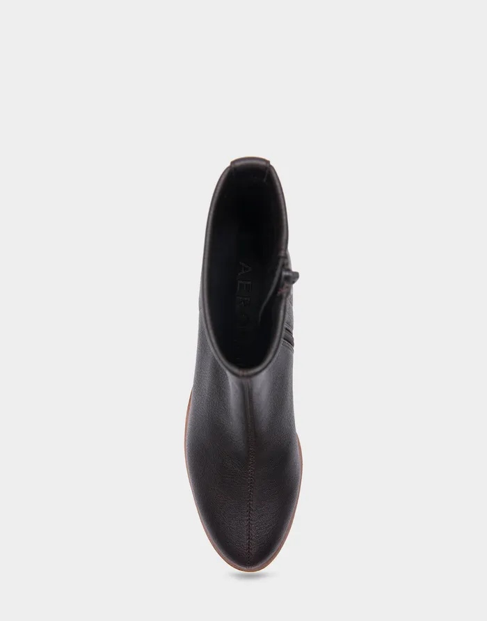 Women Aerosoles Heeled Boots Comfortable Stretch Ankle Crepe Textured Wedge Bootie In Java Stretch Pebbled Faux Leather Faux Leather