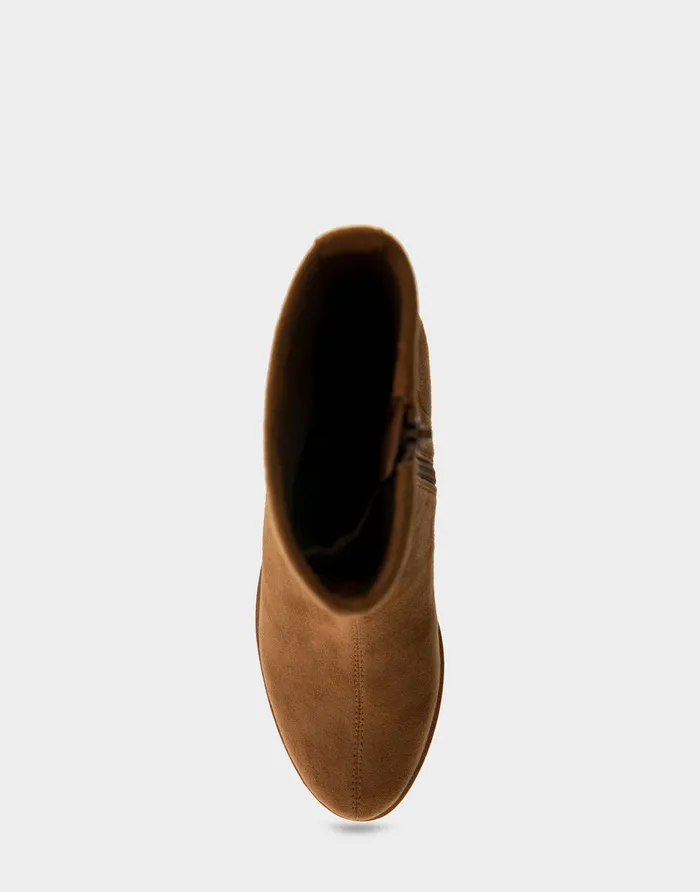 Women Aerosoles Heeled Boots Comfortable Stretch Ankle Crepe Textured Wedge Bootie In Tobacco Faux Suede Faux Stretch Suede