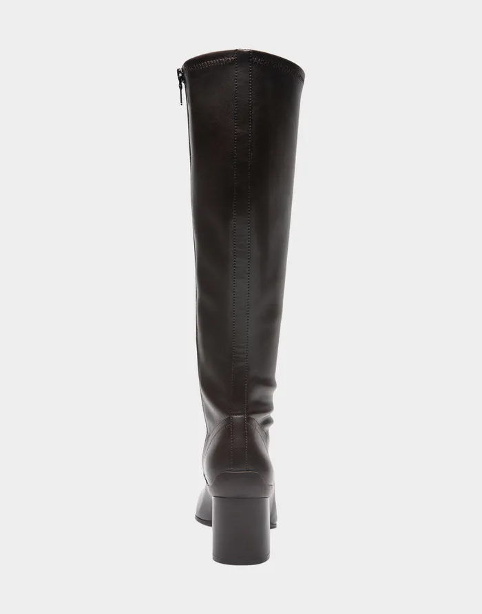 Women Aerosoles Heeled Boots Comfortable Stretch Knee High Sculpted Heel Boot In Java Stretch Faux Leather Faux Leather