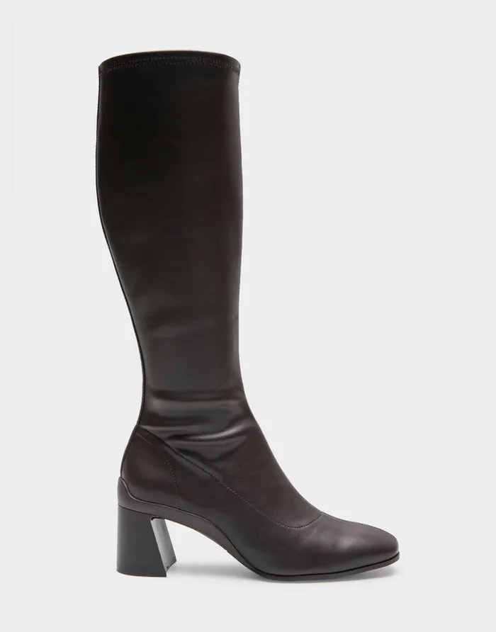 Women Aerosoles Heeled Boots Comfortable Stretch Knee High Sculpted Heel Boot In Java Stretch Faux Leather Faux Leather