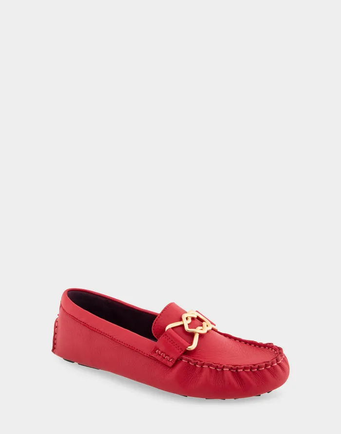Women Aerosoles Loafers Comfortable Ornamented Driver In Red Genuine Leather