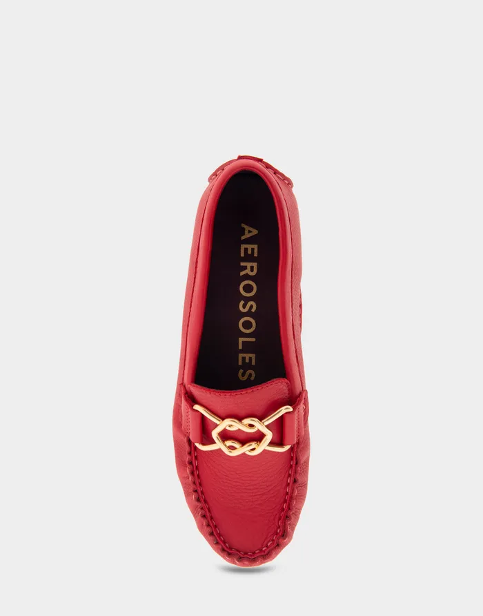 Women Aerosoles Loafers Comfortable Ornamented Driver In Red Genuine Leather