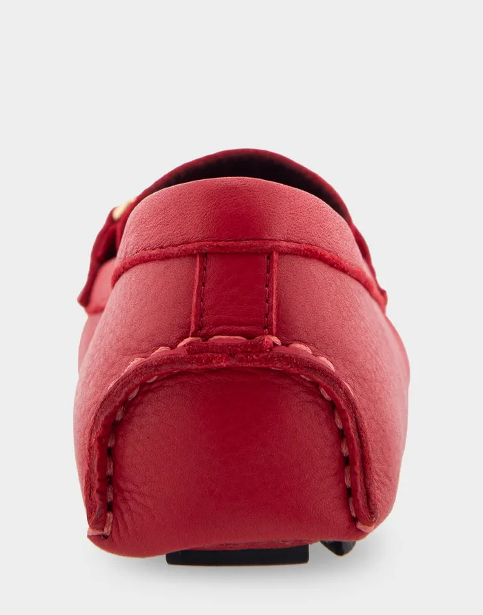 Women Aerosoles Loafers Comfortable Ornamented Driver In Red Genuine Leather