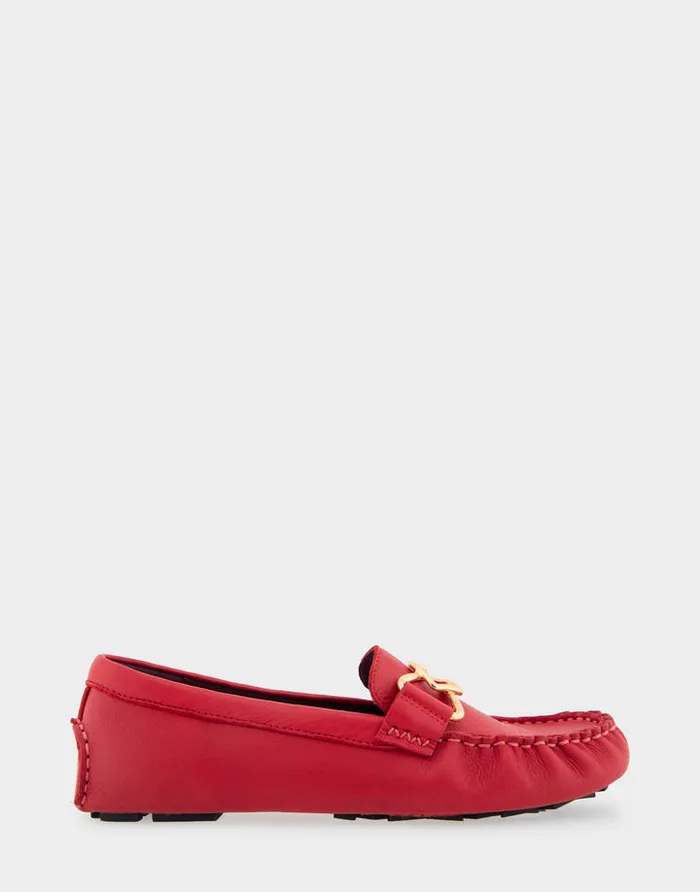 Women Aerosoles Loafers Comfortable Ornamented Driver In Red Genuine Leather