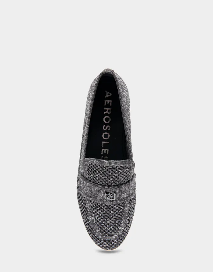 Women Aerosoles Loafers Comfortable Stretch Knit Loafer In Gunmetal Knit Stretch Fly Knit Fabric