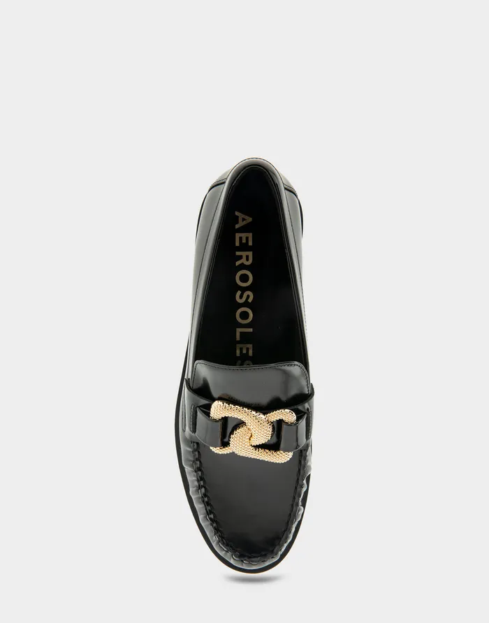 Women Aerosoles Loafers Comfortable Textured Rose Chain Link Flexible Tailored Weejun Loafer In Black Faux Leather Faux Leather
