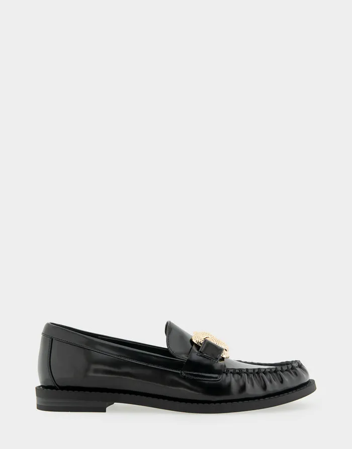 Women Aerosoles Loafers Comfortable Textured Rose Chain Link Flexible Tailored Weejun Loafer In Black Faux Leather Faux Leather