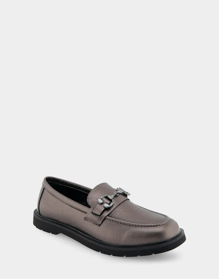 Women Aerosoles Loafers Comfortable Ultralight Lug Loafer With Horsebit Detail In Gunmetal Pebbled Faux Leather Faux Leather Women Aerosoles Loafers Comfortable Ultralight Lug Loafer With Horsebit Detail In Gunmetal Pebbled Faux Leather Faux Leather