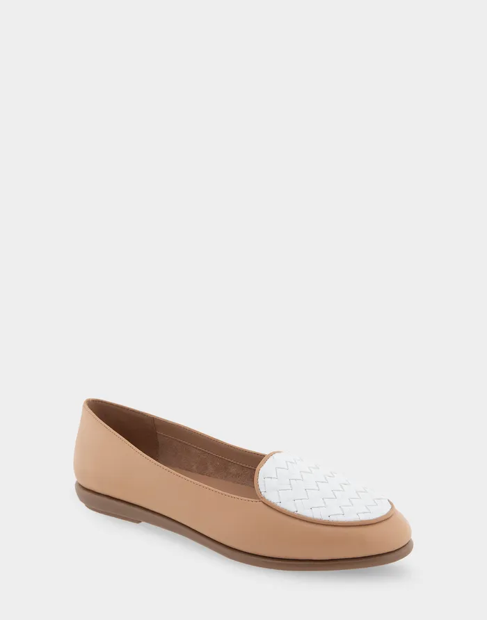 Women Aerosoles Loafers Comfortable Woven Plug Loafer In Doe Faux Leather