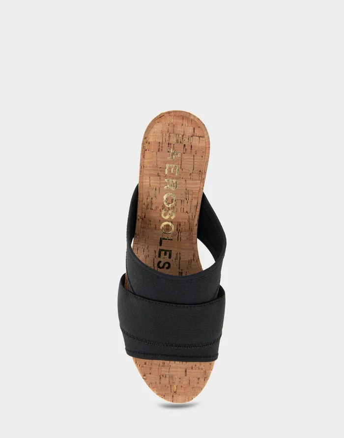Women Aerosoles Platforms Comfortable Elastic Slide Platform Sandal In Black Elastic Combo Elastic Fabric
