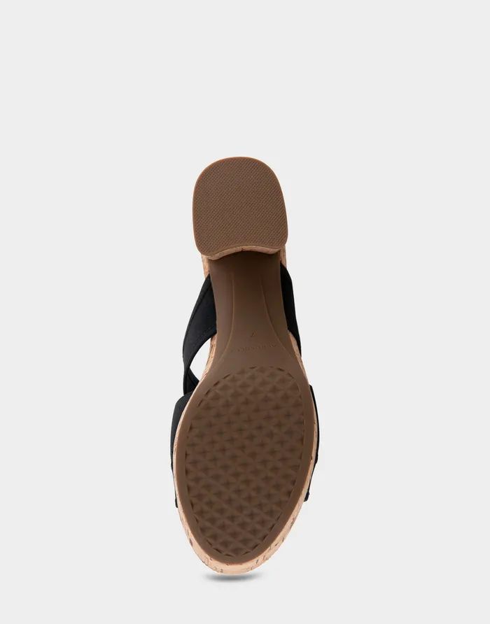 Women Aerosoles Platforms Comfortable Elastic Slide Platform Sandal In Black Elastic Combo Elastic Fabric