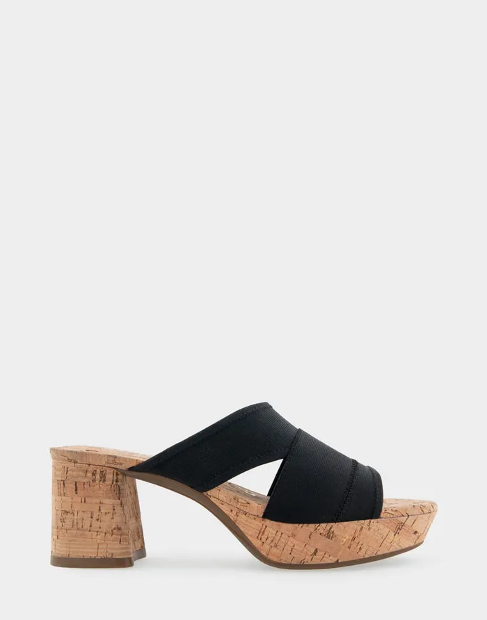 Women Aerosoles Platforms Comfortable Elastic Slide Platform Sandal In Black Elastic Combo Elastic Fabric