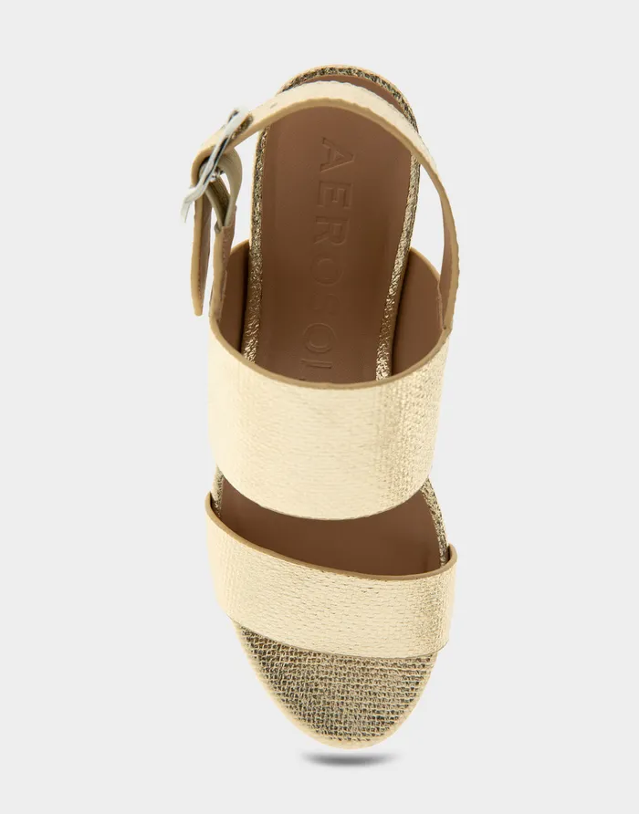 Women Aerosoles Platforms Comfortable Platform Sandal In Soft Gold Canvas Faux Leather Canvas Fabric