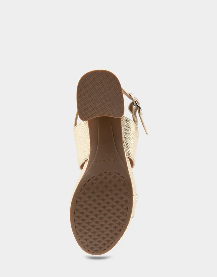 Women Aerosoles Platforms Comfortable Platform Sandal In Soft Gold Canvas Faux Leather Canvas Fabric
