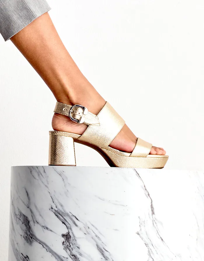 Women Aerosoles Platforms Comfortable Platform Sandal In Soft Gold Canvas Faux Leather Canvas Fabric