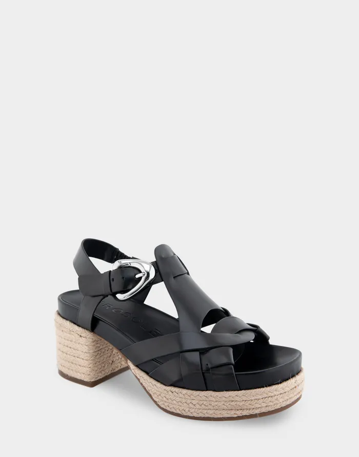 Women Aerosoles Platforms Comfortable Strappy Molded Footbed Platform Sandal In Black Leather Women Aerosoles Platforms Comfortable Strappy Molded Footbed Platform Sandal In Black Leather