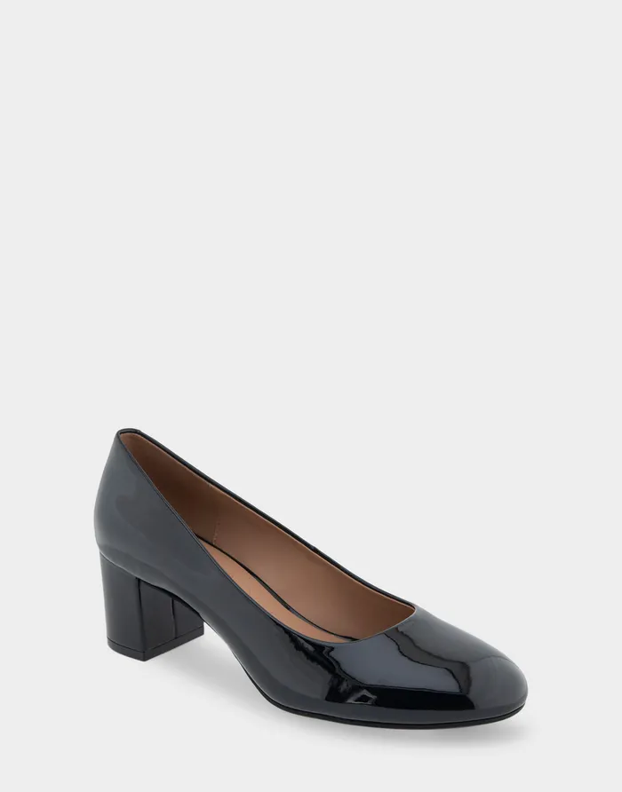 Women Aerosoles Pumps Comfortable Mid Heel Pump In Black Patent Faux Leather