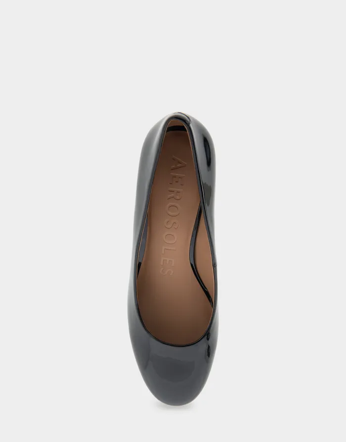 Women Aerosoles Pumps Comfortable Mid Heel Pump In Black Patent Faux Leather