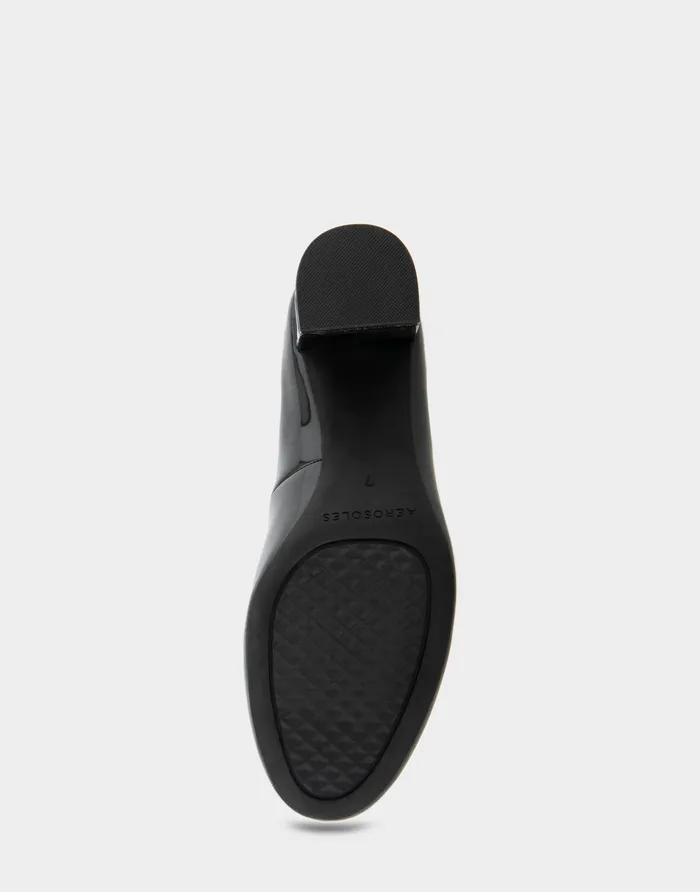 Women Aerosoles Pumps Comfortable Mid Heel Pump In Black Patent Faux Leather