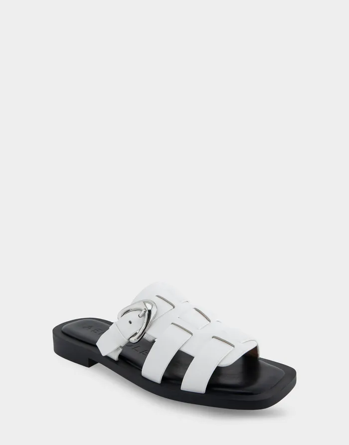 Women Aerosoles Slides Comfortable Fisherman Flat Slide Sandal In White Leather