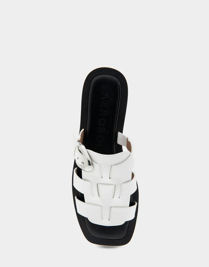 Women Aerosoles Slides Comfortable Fisherman Flat Slide Sandal In White Leather