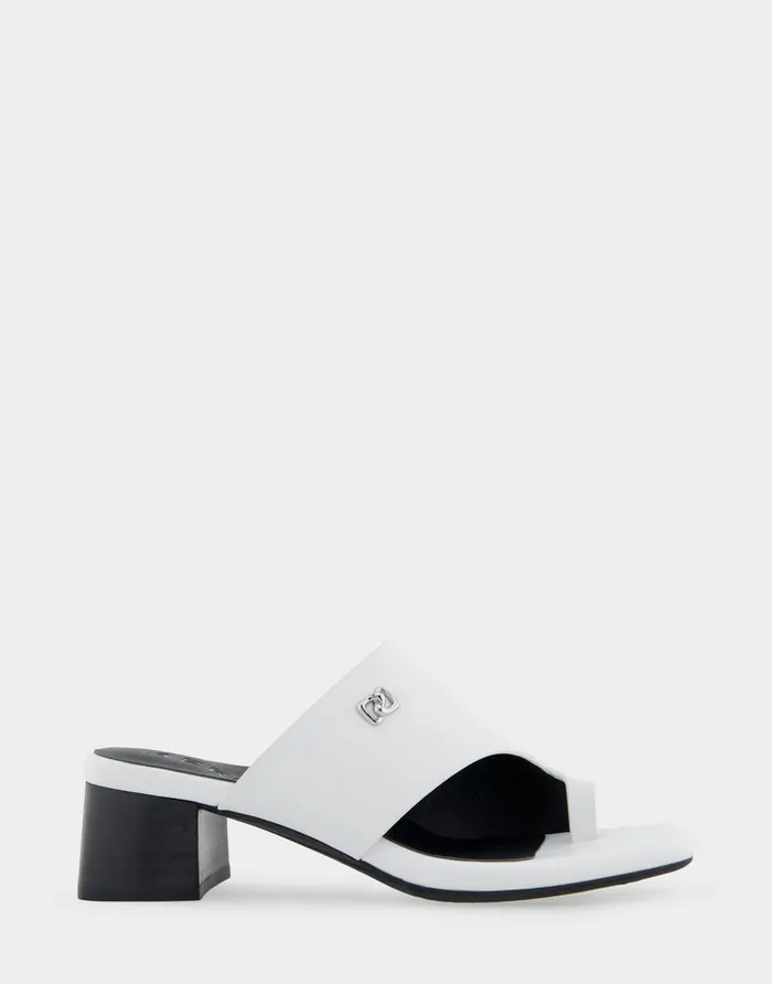 Women Aerosoles Slides Comfortable Hooded Toe Ring Block Heel Slide Sandal In White Leather