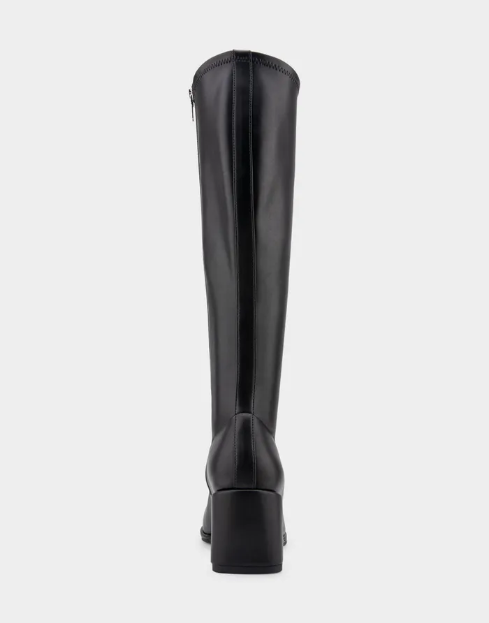 Women Aerosoles Tall Boots Comfortable Stretch Knee High Sculpted Wedge Boot In Black Stretch Faux Leather Faux Leather