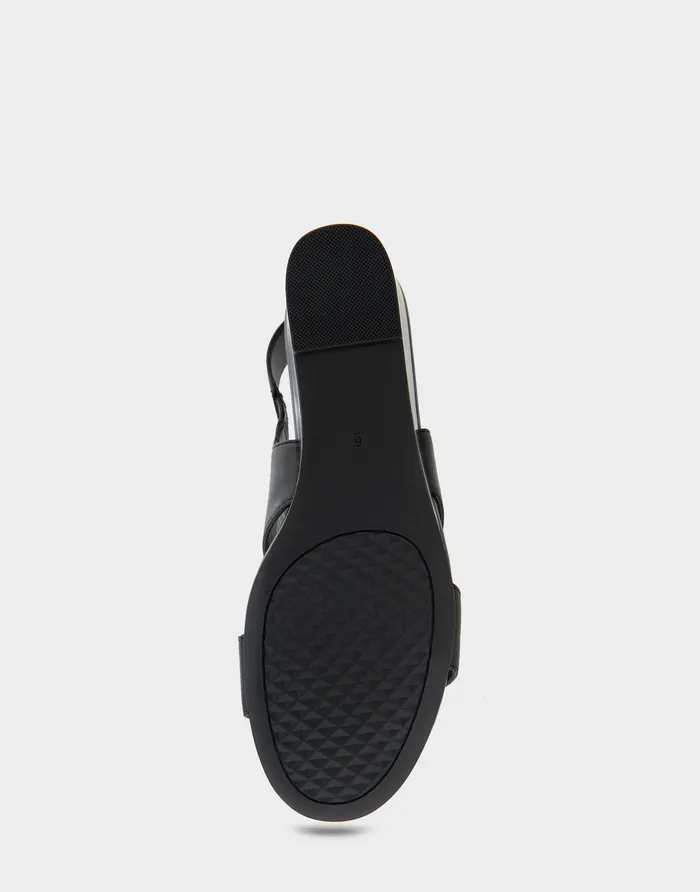 Women Aerosoles Wedges Comfortable Buckle Back Mid Wedge Sandal In Black Faux Leather