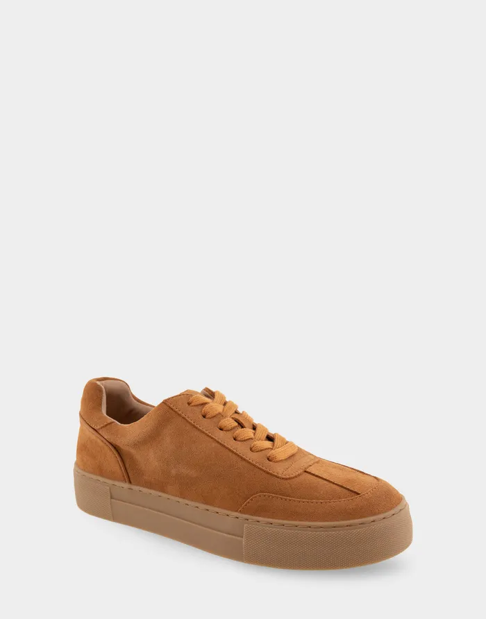 Women Aerosoles Wedges Comfortable Lace Up Hidden Wedge Sneaker In Tan Suede