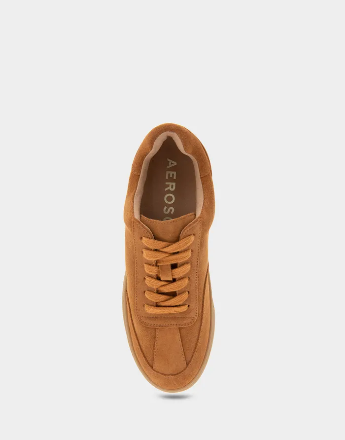 Women Aerosoles Wedges Comfortable Lace Up Hidden Wedge Sneaker In Tan Suede