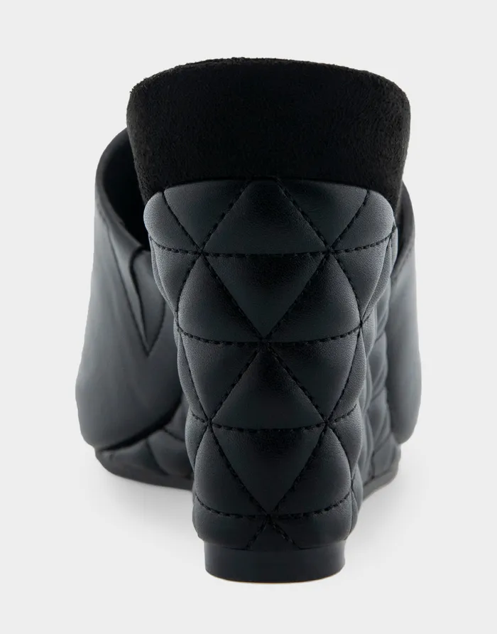 Women Aerosoles Wedges Comfortable Quilted Heel Footbed Wedge Slide In Black Faux Leather