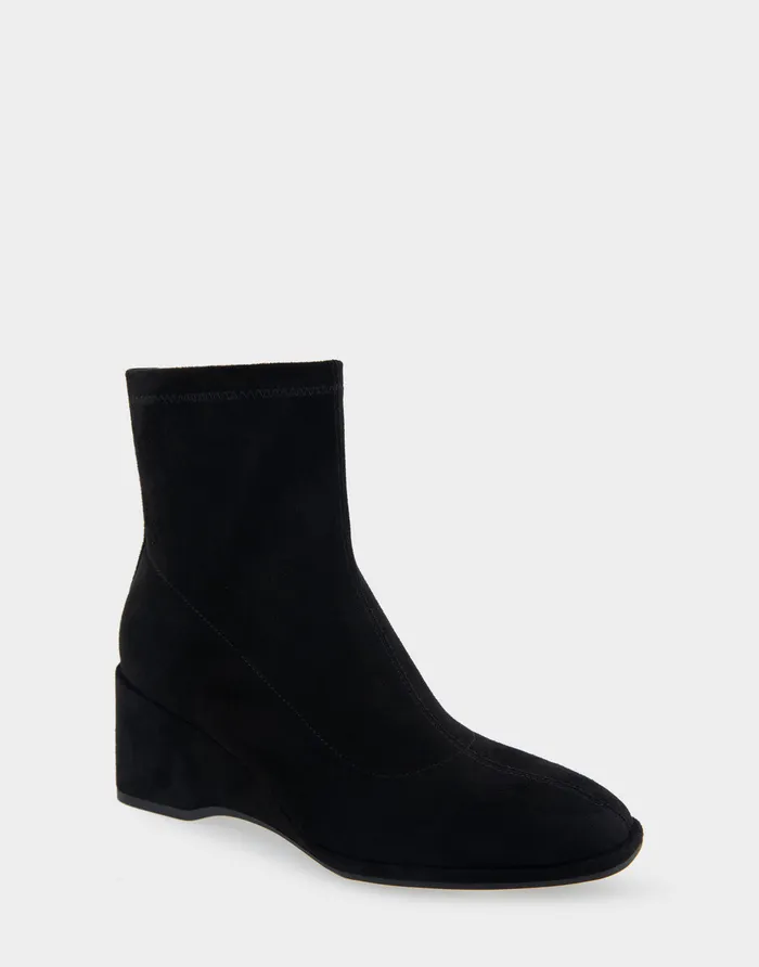 Women Aerosoles Wedges Comfortable Stretch Ankle Sculpted Wedge Boot In Black Faux Suede Women Aerosoles Wedges Comfortable Stretch Ankle Sculpted Wedge Boot In Black Faux Suede