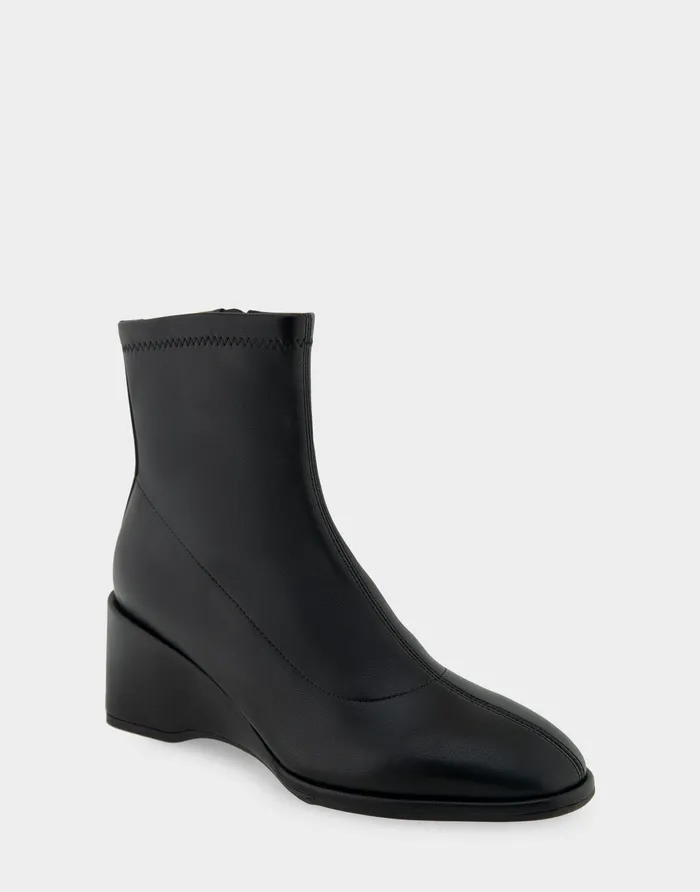Women Aerosoles Wedges Comfortable Stretch Ankle Sculpted Wedge Boot In Black Stretch Faux Leather Faux Leather Women Aerosoles Wedges Comfortable Stretch Ankle Sculpted Wedge Boot In Black Stretch Faux Leather Faux Leather