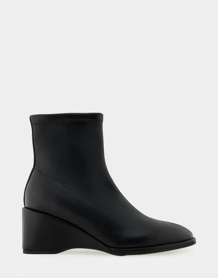 Women Aerosoles Wedges Comfortable Stretch Ankle Sculpted Wedge Boot In Black Stretch Faux Leather Faux Leather